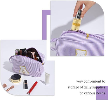 YOOLIFE Initial Makeup Bag for Women - Monogram Cute Makeup Bag Cosmetic Case Toiletry Pouch for Women Her Best Friend Sister Teacher, Personalized Birthday Gifts for Women, Purple H