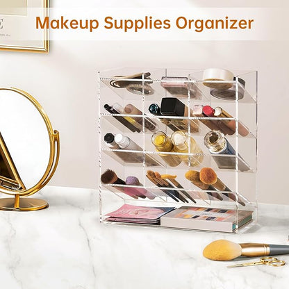 BEYGORM Acrylic Vertical Marker Organizer for 150 Markers with 13 Compartments, Clear Angled Pen & Pencil Holder, Large Desk Stationery & Art Supply Storage for Office & School (10.2 x 9.8 x 4 Inch) | for 150 Markers, Angled, Pen Holders, Desktop Organ...