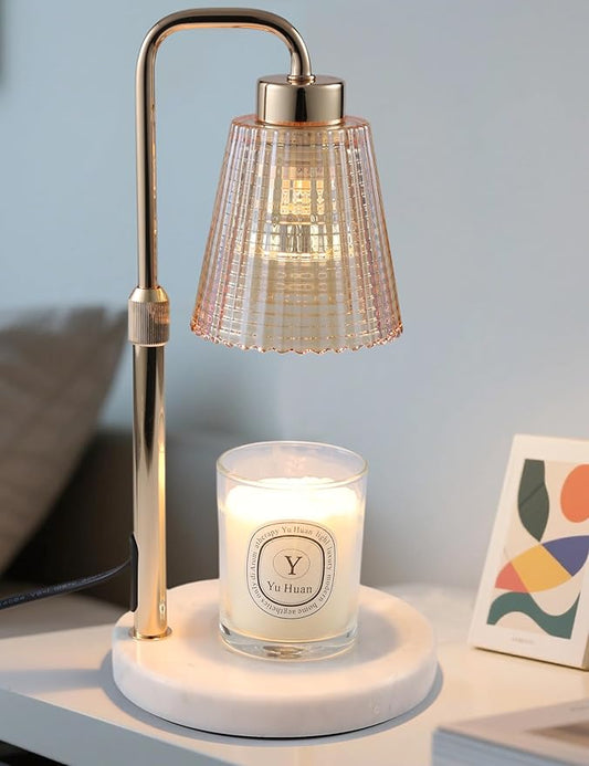 GODONLIF Candle Warmer Lamp with Timer Dimmable, Birthday Gifts for Women Mom, House Warming Gifts New Home Decor, Wax Melt Warmer for Jar Candles with 2 Bulbs, White Marble Base