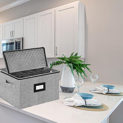 VERONLY Stemware Storage Cases,Quilted Wine glass Storage Boxes with Divider-China Storage Containers Hard Shell Holds 12 Wine Glass or Crystal Glassware Storage Containers, Stackable (Light Grey)