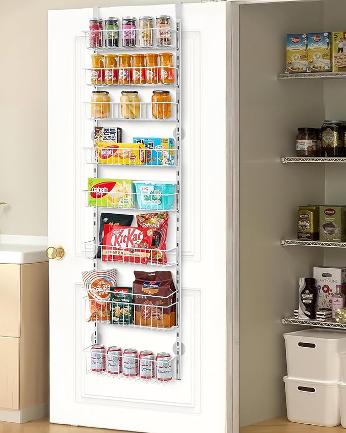 VEVOR Over the Door Pantry Organizer, 8-Tier Pantry Organization and Storage, Heavy-Duty Steel Hanging Spice Rack, Adjustable Wall Seasoning Shelves, for Home Kitchen Laundry Room Bathroom, White