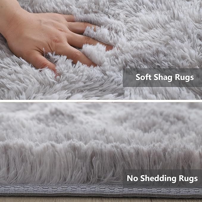 Shag Runner Rug for Bedroom Living Room 3x7 Upgrade Non-Slip Fluffy Soft Bedside Rugs,Shaggy Gray Carpet for Livingroom Dorm Home Decor Aesthetic