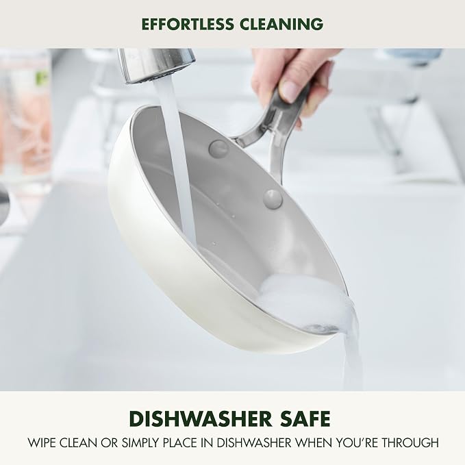 GreenPan Nova 8” Frying Pan Skillet, Induction Suitable Diamond Infused PFOA and PFAS-Free Nontoxic Ceramic Nonstick, Dishwasher and Oven Safe Fry Pan, Quick Even Heating, Cream White
