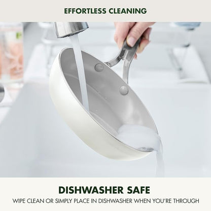 GreenPan Nova 8” Frying Pan Skillet, Induction Suitable Diamond Infused PFOA and PFAS-Free Nontoxic Ceramic Nonstick, Dishwasher and Oven Safe Fry Pan, Quick Even Heating, Cream White