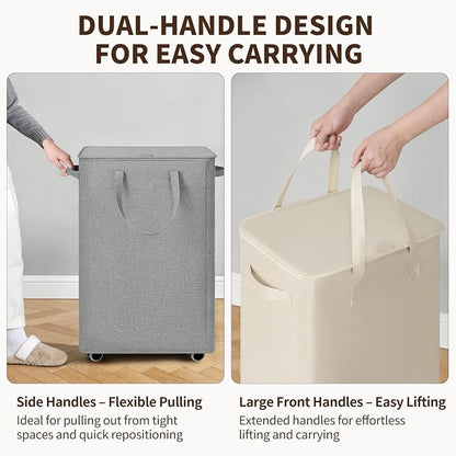 Goodpick Pink Laundry Basket with Wheels and Lid, 75L Rolling Laundry Hamper for Bathroom Bedroom, Collapsible Large Clothes Hamper with Removable Wash Bag, 16.5" x 12.5" x 27.5"