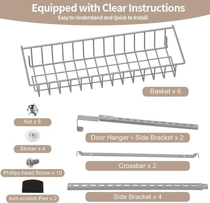 ElegantArray 8-Tier Pantry Door Oragnizer, Over The Door Pantry Organizer Rack and Storage, Hanging Spice Rack Shelves Door, Home Office Laundry Room Bathroom & Kitchen Organization, Light Gray