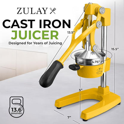 Zulay Kitchen Cast Iron Juicer - Heavy Duty Manual Juicer with Detachable Strainers for Easy Cleaning, Orange Juice Press for Citrus Fruits, Perfect for Bartenders, Juice Lovers & Health Enthusiasts