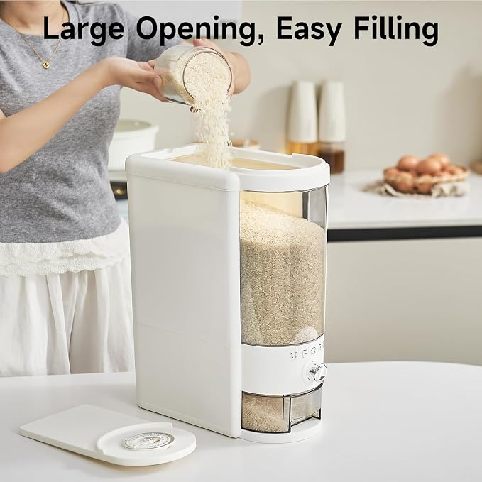 UFORU Rice Dispenser 10 lbs | Large Rice Storage Container for Kitchen&Pantry - Space-saving, Moisture & Pest-proof, BPA-Free - Dry Food Dispenser with One-Touch Dispenser & Measuring Cup for Families