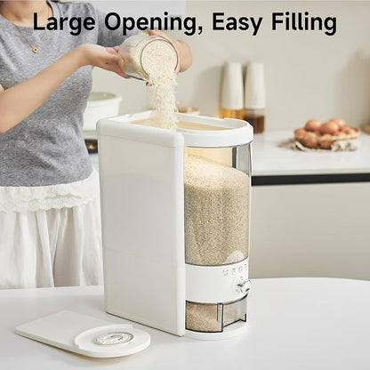 UFORU Rice Dispenser 10 lbs | Large Rice Storage Container for Kitchen&Pantry - Space-saving, Moisture & Pest-proof, BPA-Free - Dry Food Dispenser with One-Touch Dispenser & Measuring Cup for Families
