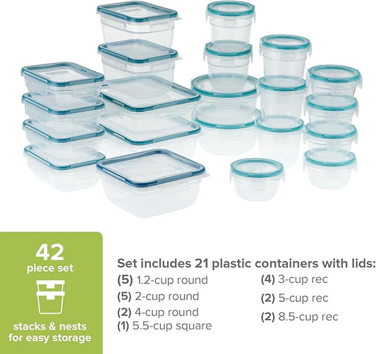 Snapware Plastic Total Solution (21-Pack) Large Food Storage Containers Set, Meal Prep Containers with Plastic BPA-Free Lids & 4 Locking Tabs, Microwave, Dishwasher, and Freezer Safe