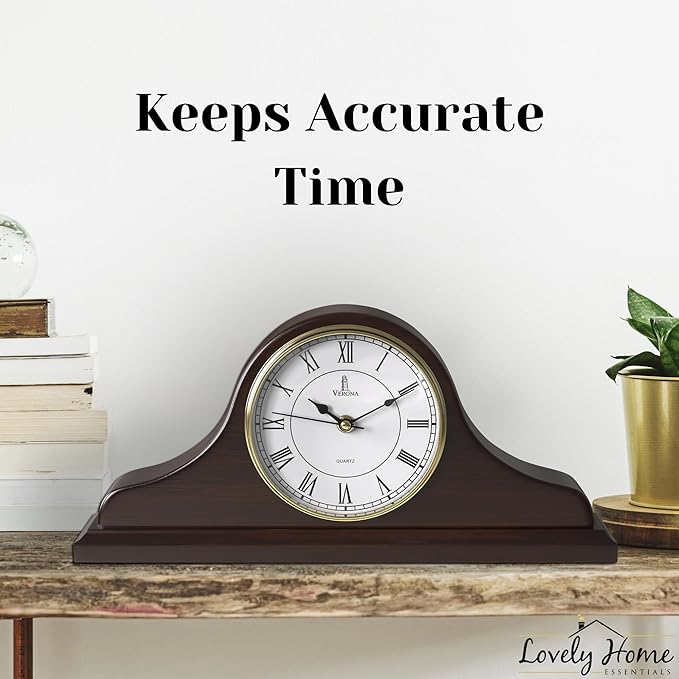 Mantel Clock Battery Operated - Wooden Mantle Clock - 15x7.5 - Silent, Made of Real Wood & Easy to Read - for Living Room Decor Above Fireplace Mantel, Office, Shelf, Table & Home Décor Gift