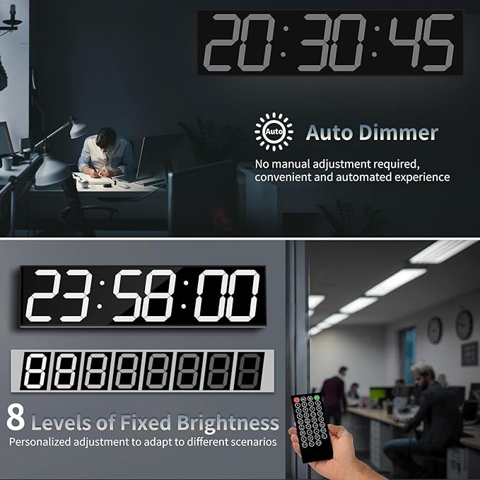 CHKOSDA 28.4'Large Digital Wall Clock,Automic Digital Clock with Alarm,Clendar and Termperature,Auto Time Sync with Easy Operation, Big Timer with Countdown and Countup (White)