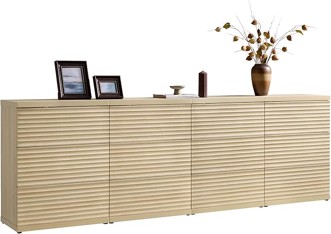 SICOTAS Buffet Cabinet with Storage, Fluted Accent Sideboard Modern Credenza with Larger Drawers, Mid Century Media Console Coffee Bar Table Liquor Cabinet for Dining Room Entryway Kitchen (4 Pieces)