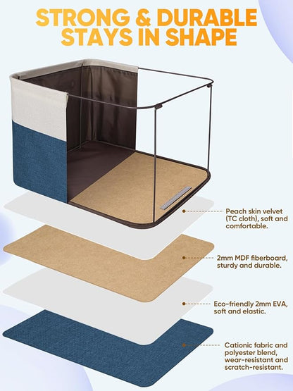 BALEINE 4 Pack Fabric Storage Bins for Shelves, Linen Storage Baskets for Organizing, Decorative Closet Bins for Clothes, Home (Navy Blue, 14''x10''x8.5'')