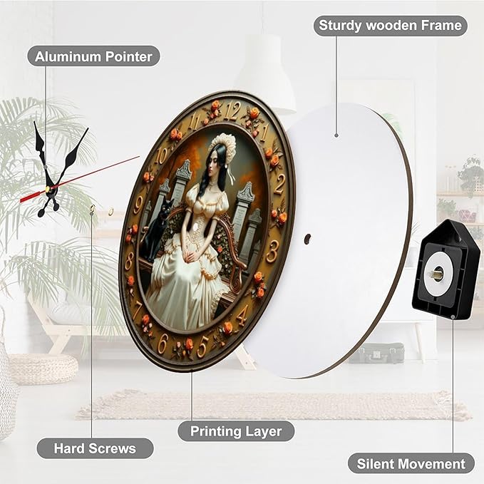 Wall Clock, Victorian Style Non Ticking Wall Clocks Battery Operated, Brown Wooden Wall Clocks for Living Room, Kitchen, Office Decorative 10 Inch