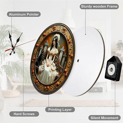 Wall Clock, Victorian Style Non Ticking Wall Clocks Battery Operated, Brown Wooden Wall Clocks for Living Room, Kitchen, Office Decorative 10 Inch