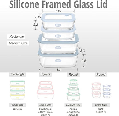 Urban Green Glass Food Container Set with Silicone Glass Lid, Square Shape, 4 Pack, Airtight, LeakProof, 100% Plastic Free, Meal Prep Food Storage Containers, Blue Color