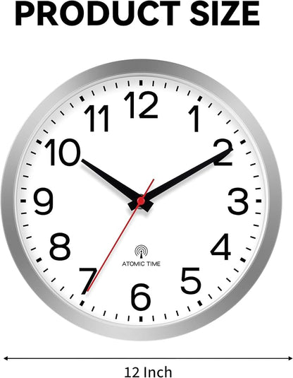 AKCISOT Atomic Wall Clock 12 Inch Clocks for Kitchen, Battery Operated Clock for Bedroom Office Classroom Living Room(Silver)