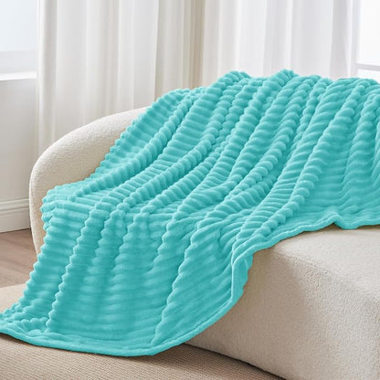 BEDELITE Fleece Throw Blanket for Couch - 300GSM Soft & Warm Fluffy Aqua Blanket, Decorative and Giftable Striped Blankets for Women, Men, 50"x60"