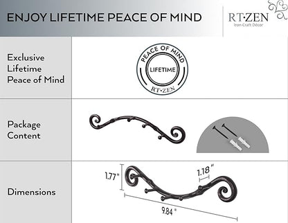 RTZEN Farmhouse Small Key Holder for Wall - Handcrafted Swirl Decorative 5 Key Hooks for Home Entryway - Wrought Iron Wall Mount Rack Purse Coat and Leash Holder or Organizer (Swirly Black)