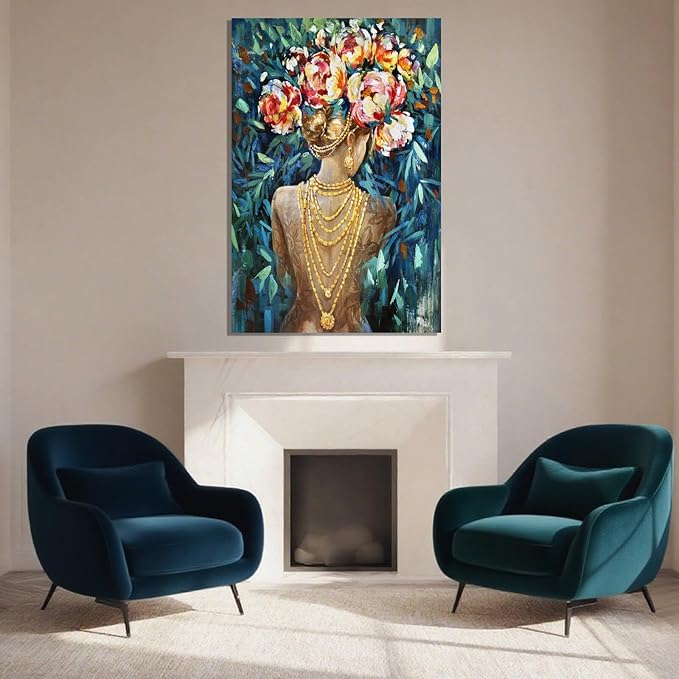 Blue Modern Wall Art, Colorful Flower Wall Decor, Posters for Room, Framed Wall Art for Living Room, Office, and Dining Room, 24" x 36"