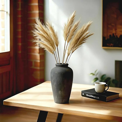 NEBRYX Large Ceramic Vase, 11 inch Minimalist Vase for Home Decor, Handmade Farmhouse Flower Vase for Table Centerpiece, Wedding, Living Room, Kitchen Decoration, Shelf Decor (Black)