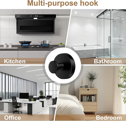 Herda Shower Hooks for Inside Shower, Reusable Stainless Steel Heavy Duty Suction Cup Hooks for Windows, Glass Door, Mirror, Tile, Waterproof Drill-Free Towel Hooks, Holds Up to 15 Lbs - 4 Pack, Black