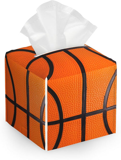 Basketball Tissue Box Cover Holder, Leather Tissue Case Holder Facial Paper Organizer Decorative for Tabletop Night Stands Desk Bathroom Kitchen Car Office Home Decor