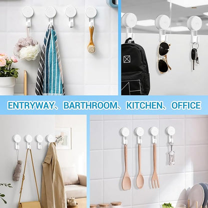 LUXEAR Heavy Duty Waterproof Shower Hooks 4 Pack - Suction Hook, No Drill Damage-Free Removable Reusable Wall Hooks for Bathroom Kitchen Towel Bathrobe Loofah Shower Hooks (Max Load 11LB/5KG)