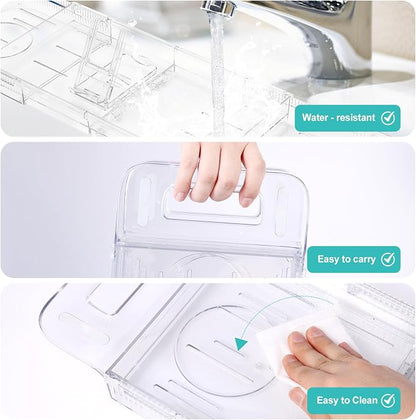 Expandable Bathtub Tray Caddy, Clear Bath Tray for Tub for Bath Relaxing, Foldable Bath Table Trays, Bathtub & Bathroom Accessories for Women Gift, Anniversary or Wedding Gifts, New Home