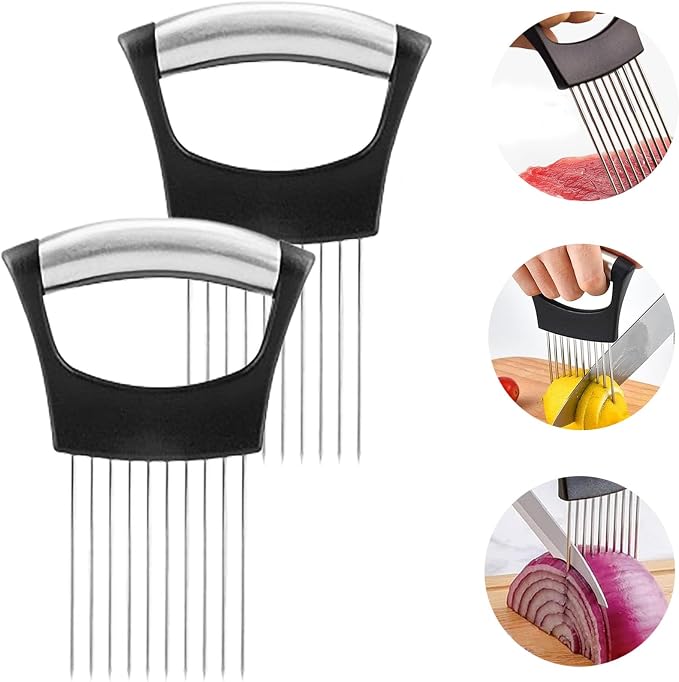 2Pc Onion Slicer Holder, Onion Holder for Slicing, Lemon Slicer Onion Cutter for Slicing, Vegetable Cutter for Potato and Tomato, Food Slicer Assistant Tool for Slicing Fruit Lemon and Meat
