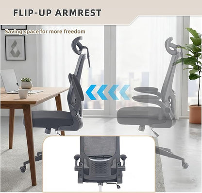 Office Computer Desk Chair, High Back Mesh Home Office Conference Room Chairs with Adjustable Headrest, Flip-Up Arms, Comfortable Lumbar Support, Black (Set of 6)