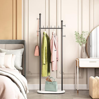 DR.IRON Black Clothing Racks with Marble Base Modern Coat Racks Freestanding Black Clothes Rack with Shelves for Bedroom Heavy Duty Garment Racks in Hallway, Entryway