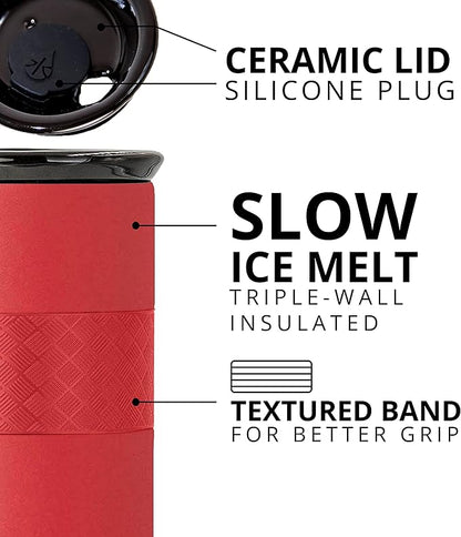 Elemental Artisan Insulated Tumbler, Triple Wall Coffee Travel Mug, Reusable Stainless Steel Coffee Tumbler with Ceramic Lid, Thermal Coffee Cups for Hot (6 Hrs) & Cold (18 Hrs), 16oz - Red