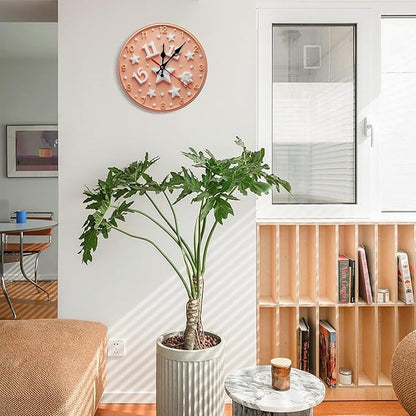 Wall Clock， Starry Sky Theme Non Ticking Wall Clocks Battery Operated， Peach Wooden Wall Clocks for Kitchen， Living Room， Bedroom， Office， Bathroom Decorative 25 * 25cm