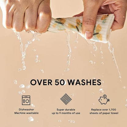 RECYCO Swedish Dishcloths for Kitchen | 5 Pack Gingham Flutter Washable Dish Rags | Cellulose Reusable Cleaning Paper Towels | Absorbent Counter Dish Cloth Sponge Kitchen Wipes, 8" L x 7" W