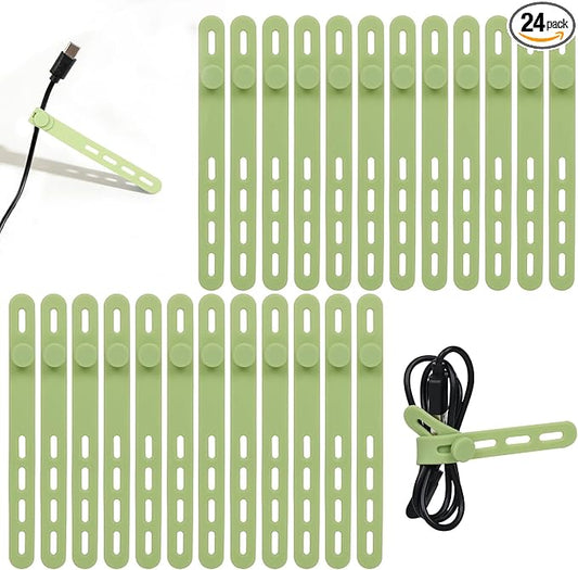 Donruby 24Pcs Silicone Cable Ties - Reusable & Washable with Locking Buckles, Adjustable Fastening Cable Management Straps, Multi-Purpose High Elasticity Cord Organizer (Matcha Green)