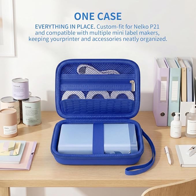 Comecase Case Compatible with Nelko P21/ for Phomemo D30 D35 Label Maker Machine, for JADENS D11/ for SUPVAN Mini Labeler Sticker, Labler Maker Storage for Tape&Accessories (Deep Blue)