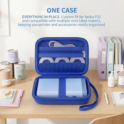 Comecase Case Compatible with Nelko P21/ for Phomemo D30 D35 Label Maker Machine, for JADENS D11/ for SUPVAN Mini Labeler Sticker, Labler Maker Storage for Tape&Accessories (Deep Blue)