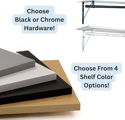 Custom Cut-to-Size Premium Wall-Mounted Shelf with Rod and Bracket Kit. 3/4" Thick Shelves, 14 inches deep. Customize The Length from 16" up to 72".