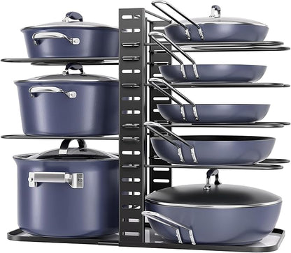 ORDORA Pots and Pans Organizer Under Cabinet 14.55" Height, Adjustable 8-Tier Pot Organizers inside Cabinet, Kitchen Organizers and Storage Fit 6-11 inch Lightweight Cookware