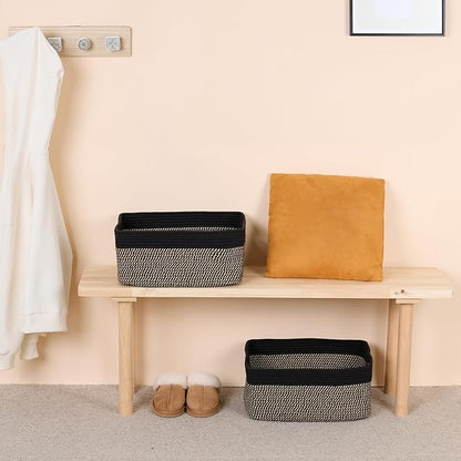 MiniArk Large Storage Baskets for Shelves, Closet Organizers Bins for Clothes Blanket Towels, Baby Nursery, Toy Baskets Box, Woven Rope Baskets, 17 x 13 x 7.5”, 3 Packs Woven Brown