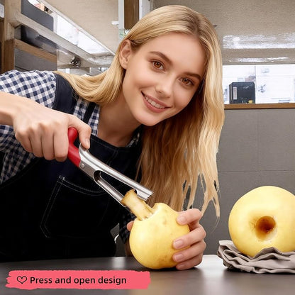 Premium Stainless Steel Apple Corer - Easy Use & Dishwasher Safe, Multi-Fruit Core Remover with Ergonomic Handle for Apples, Pears, Tomatoes & Cupcakes | Durable Kitchen Tool (Red)
