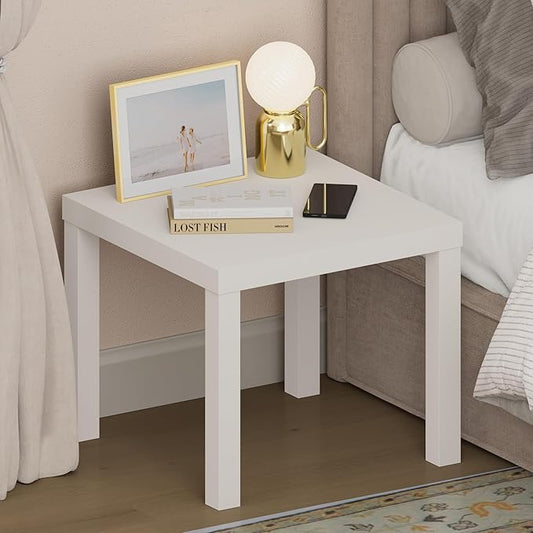 Furinno Classic Night Stand, Square Nightstand with 1.8 Thick Tabletop, Side Table, End Table, Bedside Table, for Living Room, Bedroom, Plain White