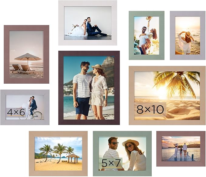 Funtopia Picture Frames, 10 Pack Picture Frames Collage Wall Decor, Gallery Wall Frame Set for Wall or Tabletop Display, Multi-size with 8x10, 5x7, 4x6 Family Photo Frames