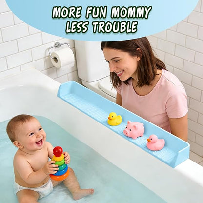 Splash Guard for Bathtub Kids - Silicone Bathtub Splash Guard with 11 Suction Cups, Bath Tub Play Shelf for Kids & Toy Holder, Prevent Water Spill in Bathroom, Fun Bath Time for Toddlers Baby(Blue)