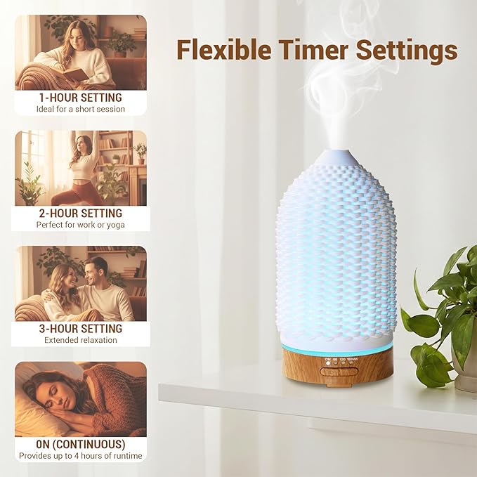 Ultrasonic Essential Oil Diffuser 100ML - Cool Mist Humidifier, 7-Color LED Lights, 3 Timer & Auto Shut-Off, Ideal Gift for Home Bedroom Office (Cream)