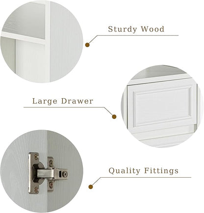 Tall Bathroom Storage Cabinet, Wall Mounted or Floor Mounted,Narrow Slim Wall Cabinet with 2 Door, 1 Drawer, Open Shelf for Living Room, 11.81" D x 11.81" W x 65" H (Embossed White, 1 PCS)