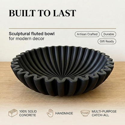 OAKOA Black Decorative Bowl for Home Decor - Modern Fruit Bowl for Kitchen Counter - Black Bowl Decor - Centerpiece Bowl - Organic Modern Decor