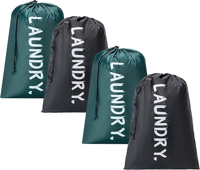 4 Pack XL Travel Laundry Bag, Machine Washable Dirty Clothes Organizer with Drawstring,Large Enough to Hold 4 Loads of Laundry, Easy Fit a Laundry Hamper or Basket Travel Essentials 24" x 36"